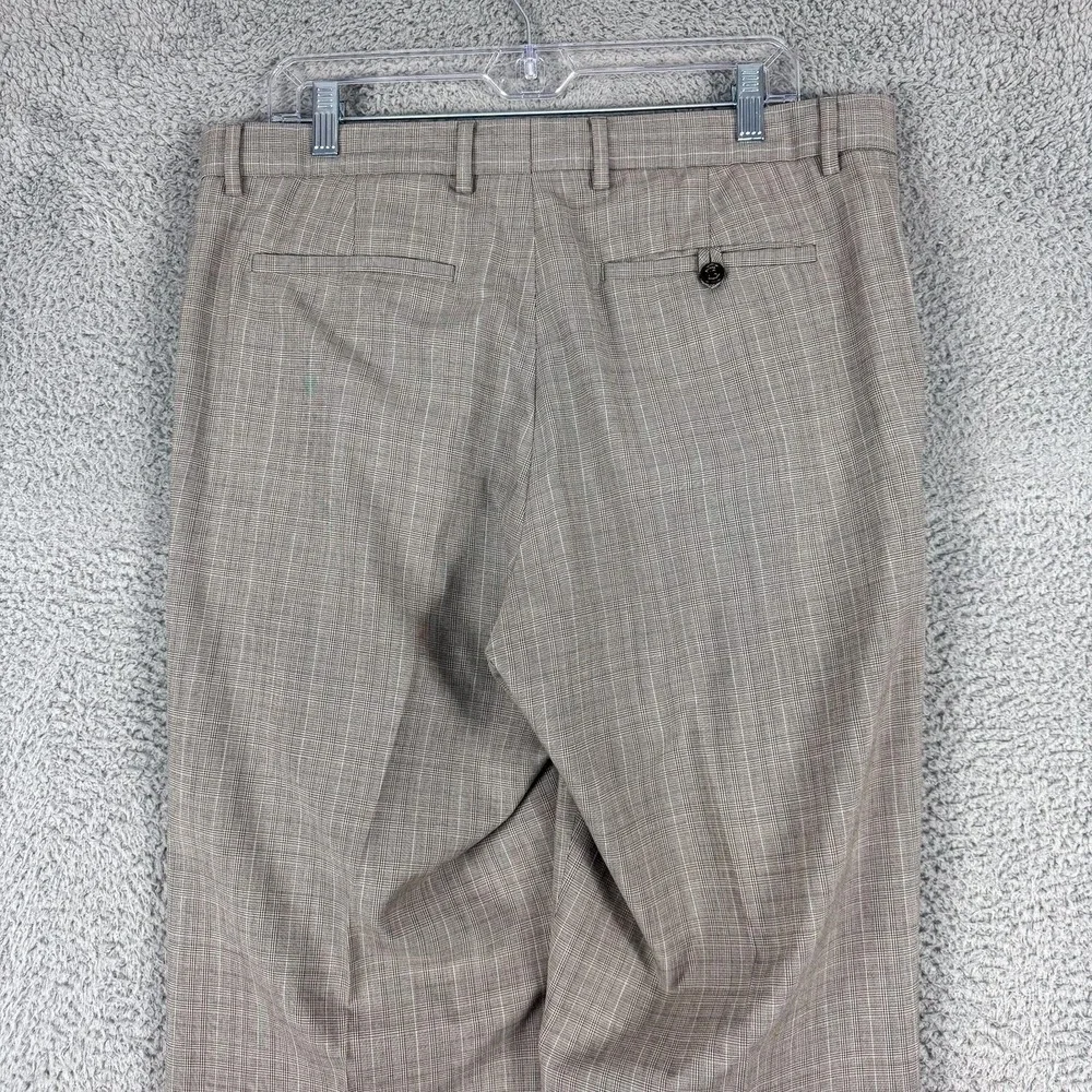 Banana Republic Dress Pants Mens 34 Gray Plaid‎ Flat Front Business Office 36x32